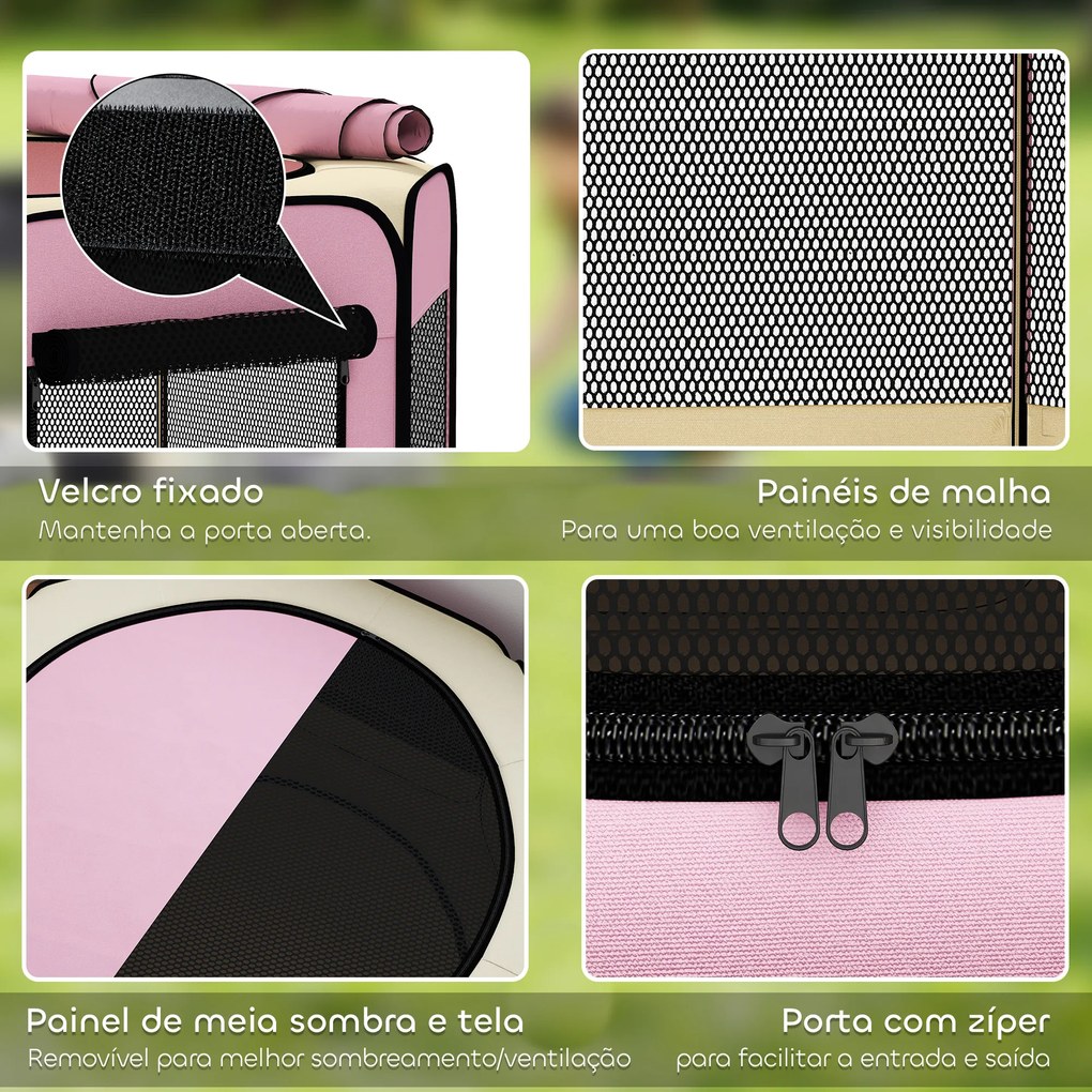 Parque Dobrável para Cães e Gatos Cercado Portátil para Animais Pequenos em Tecido Oxford Impermeável com 2 Portas Ø120x58 cm Rosa