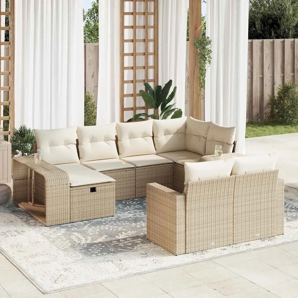 vidaXL 10 pcs conjunto de sofás p/ jardim com almofadões vime PE bege