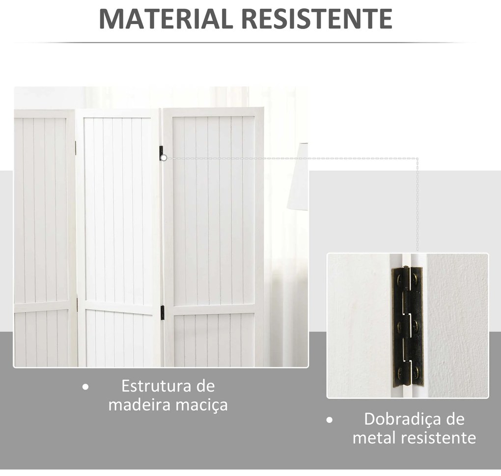 Biombo 3 Painéis Separador de Ambientes Dobrável 120x1,8x170 cm Painel de Privacidade Estilo Rústico Branco