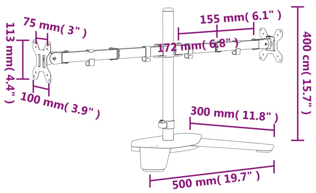 Suporte duplo para monitor VESA 75/100 mm aço preto