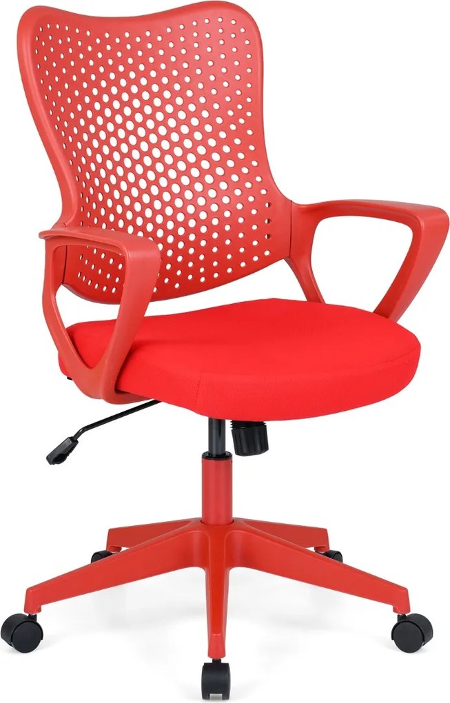 Cadeira de escritório ergonómica com braços, almofada acolchoada e encosto respirável, modelo «Borboleta», para estudar e trabalhar, vermelha