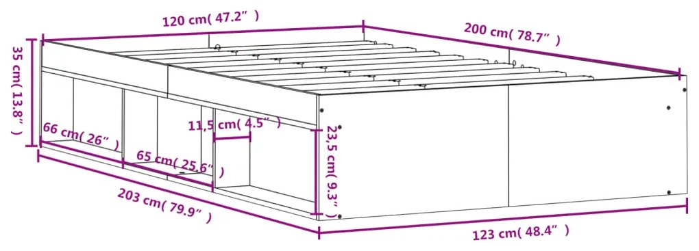 Estrutura de cama 120x200 cm cinza sonoma