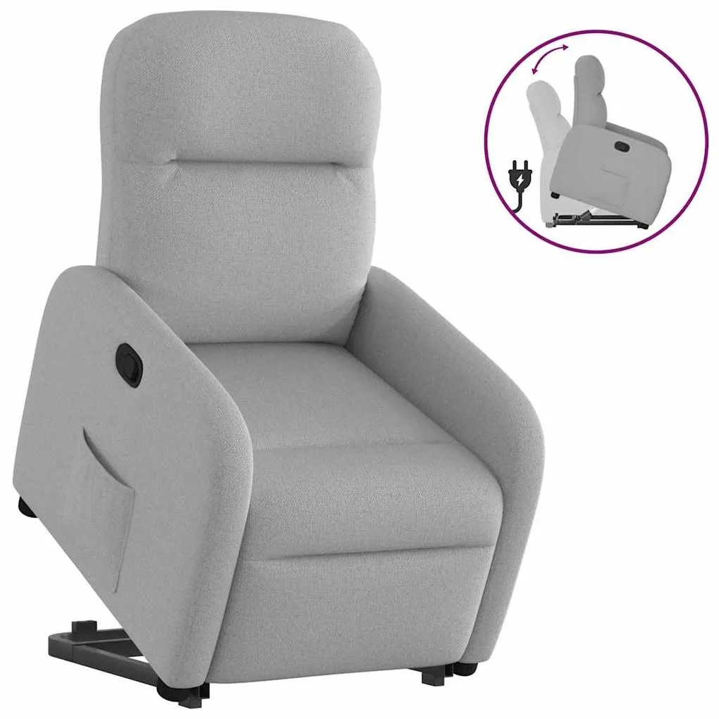vidaXL Poltrona reclinável elevatória tecido cinzento-nublado