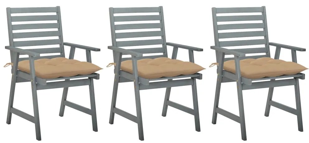 vidaXL Cadeiras de jantar p/ jardim 3 pcs c/ almofadões acácia maciça