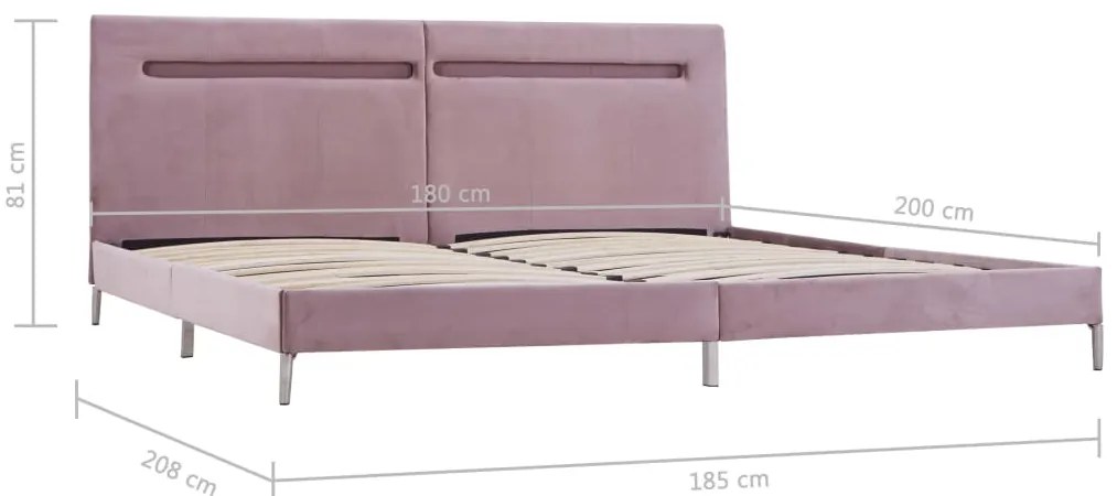 Estrutura de cama com LED 180x200 cm tecido cor-de-rosa