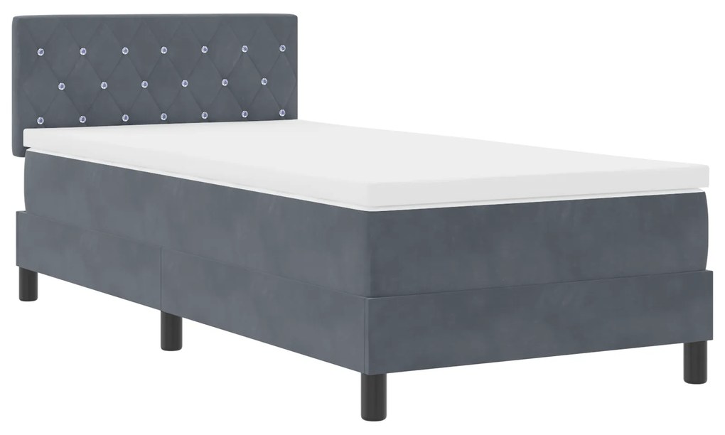 Cama Box Spring com Colchão Cinza Escuro 90x200 cm Veludo