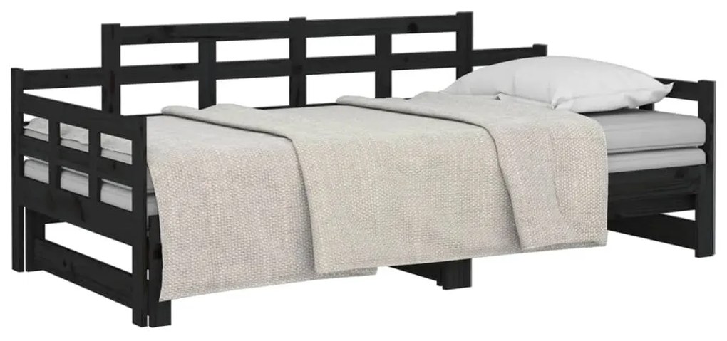 Estrutura sofá-cama de puxar 2x(90x200) cm pinho maciço preto