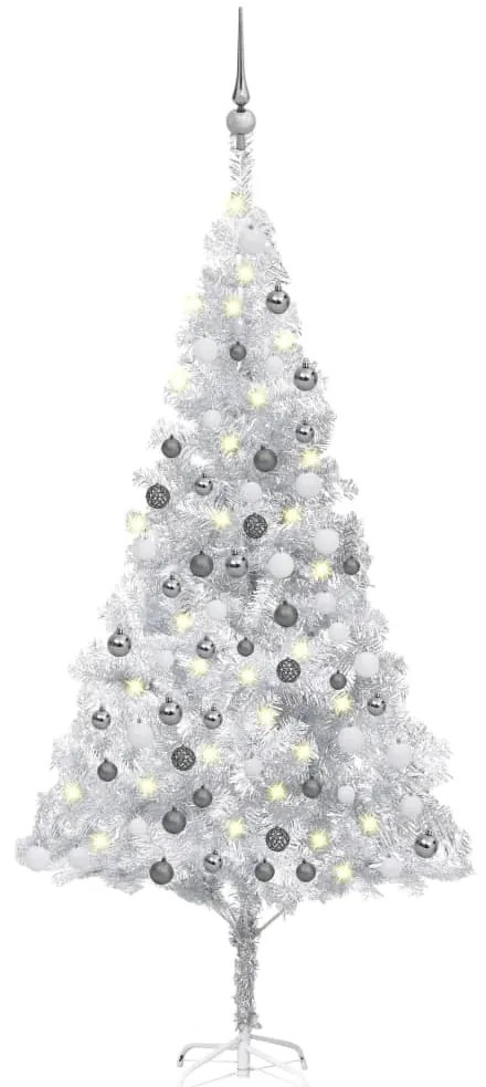 vidaXL Árvore Natal artificial pré-iluminada c/bola 180cm PET prateado
