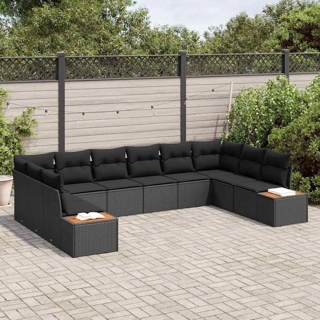 Conjunto de Sofá de Jardim vidaXL 10 Peças com Almofadas Preto Rattan