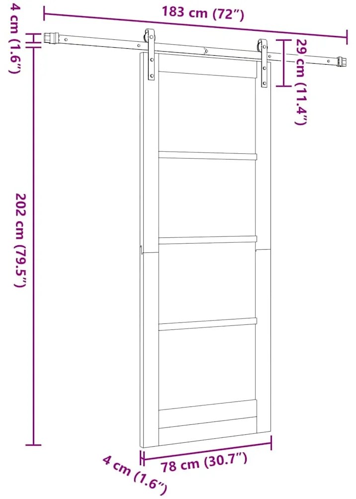 Porta Deslizante com Conjunto de Hardware 78x202 cm Madeira de Pinho M