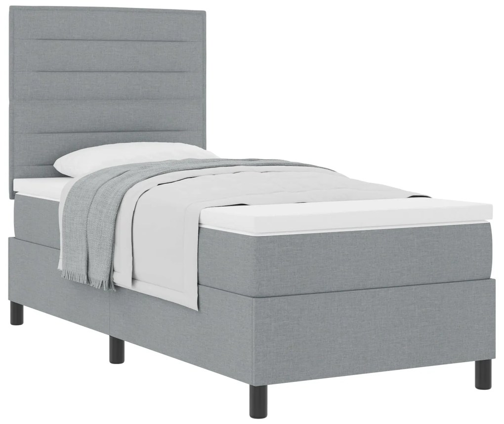 Cama Box Spring com Colchão Cinza Claro 80x200 cm Tecido