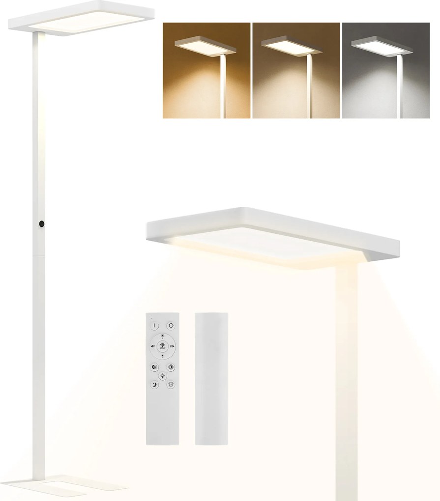 Candeeiro de pé para sala de estar com LED regulável, espectro completo, para cuidados com os olhos, com comando à distância, 60 x 32 x 196 cm, branco