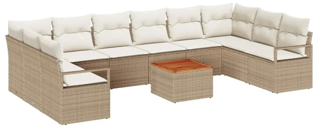 Conjunto de Sofá de Jardim de 11 Peças com Almofadas Beiges em Rattan