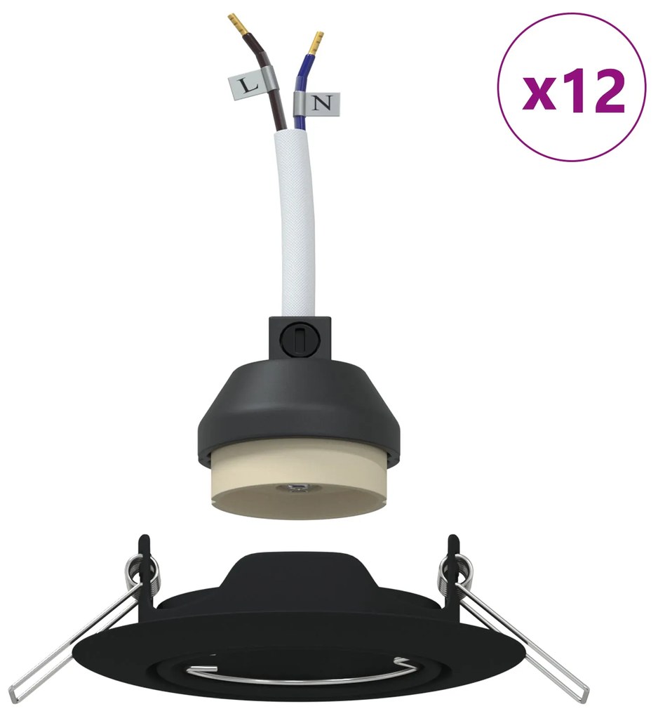 Luminárias Embutidas 12 pcs Redondas GU10 Pretas Ø90 mm em Aço