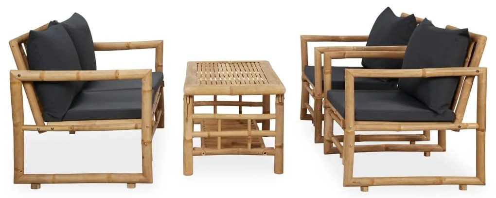 4 pcs conjunto lounge p/ jardim com almofadões bambu