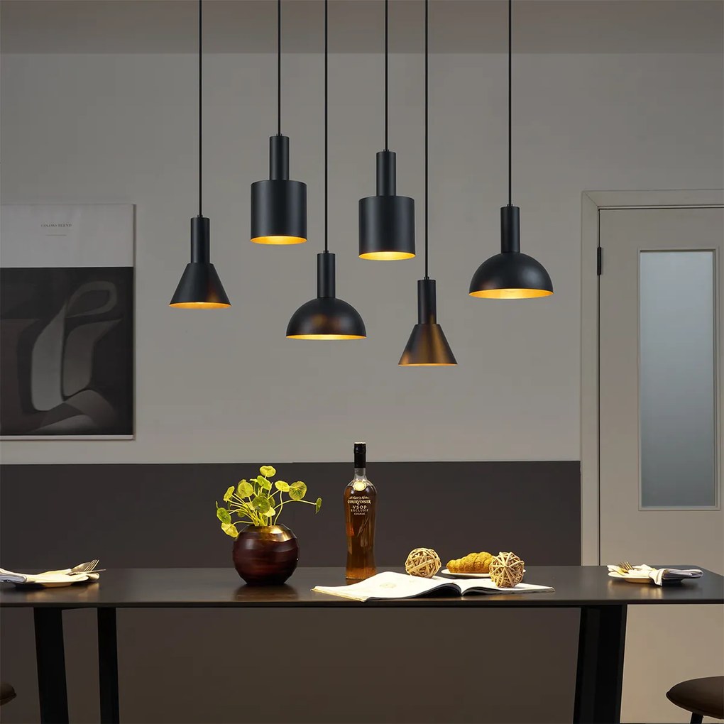 Candeeiro suspenso moderno preto com 6 luzes - Biles