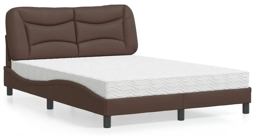 Cama com colchão 140x190 cm couro artificial castanho