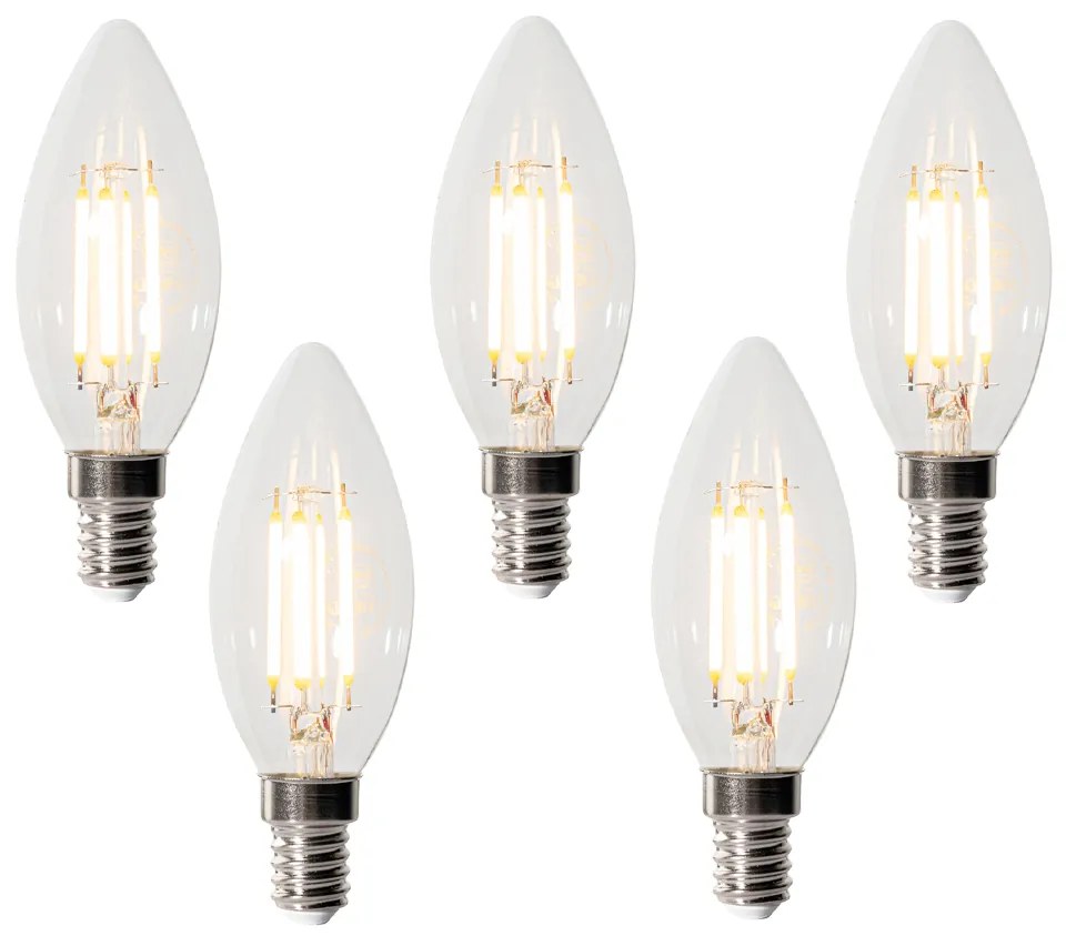 Conjunto de 5 lâmpadas LED E14 reguláveis em 3 níveis B35 transparente 4W 450 lm 2700K