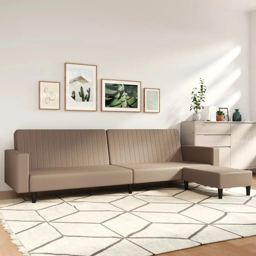 3081888 vidaXL Sofá-cama 2 lugares c/ apoio de pés couro artificial cappuccino