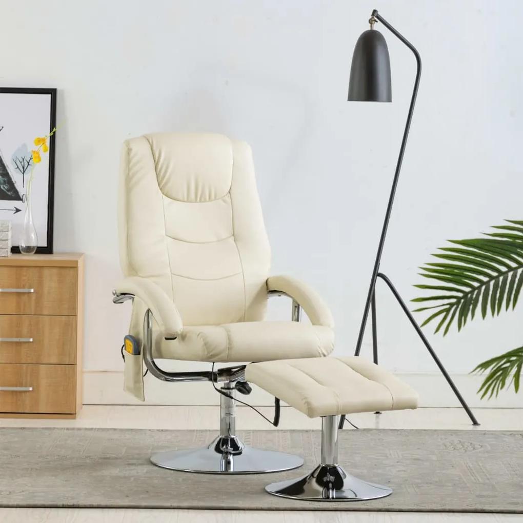 Cadeira massagens reclinável + apoio pés couro artif. cor creme