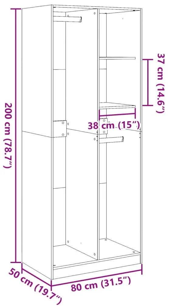 Roupeiro 80x50x200 cm derivados de madeira branco