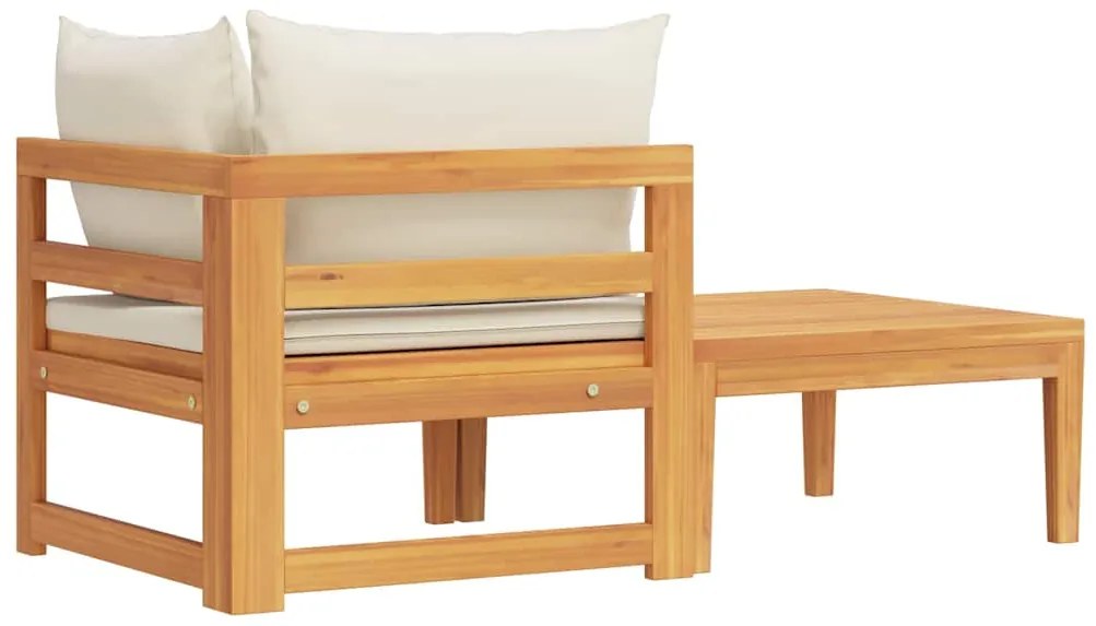 2 pcs conj. lounge de jardim c/ almofadões branco nata acácia