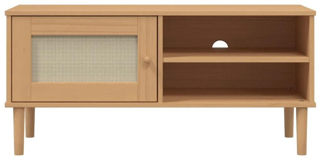 Móvel de TV SENJA aspeto vime 106x40x49cm pinho maciço castanho