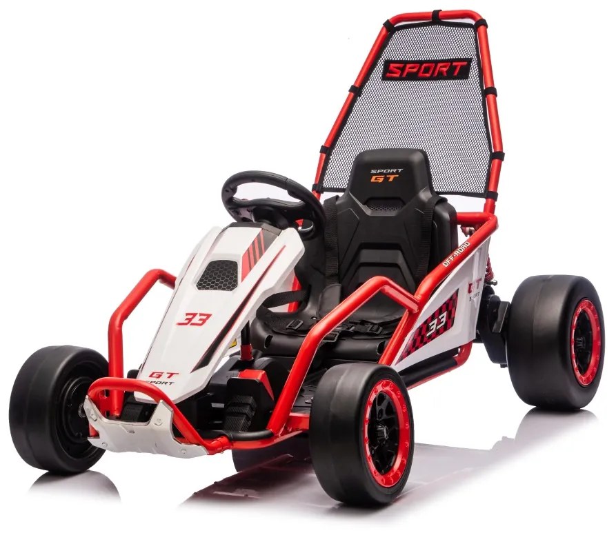 Kart elétrico para Crianças 24 V TORNADO Gokart Função Drift, Rodas espuma plástica EVA, assento couro ecológico vermelho