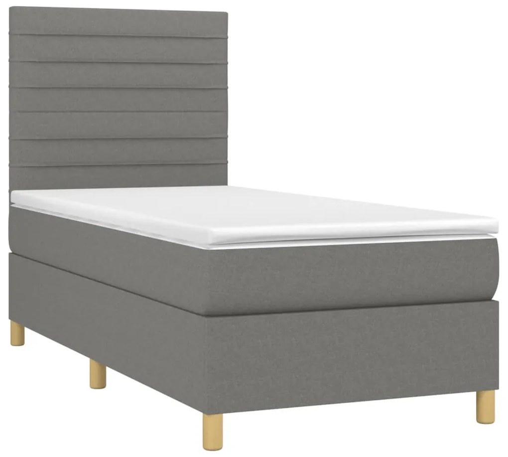 Cama box spring c/ colchão e LED 80x200 cm tecido cinza-escuro