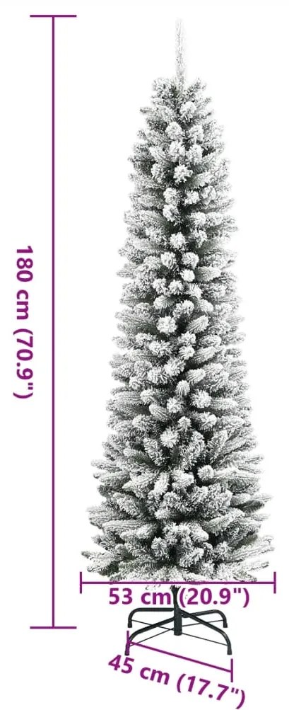 Árvore de Natal artificial fina com neve PVC e PE 180 cm