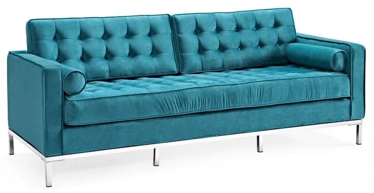 Sofá ARLES, 3 lugares, tecido velvet turquesa