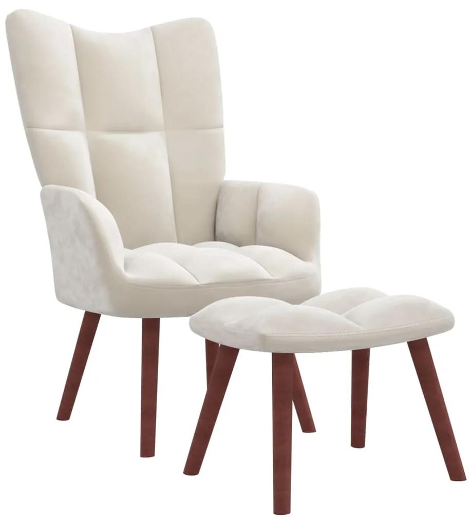 Cadeira de descanso com banco veludo branco nata