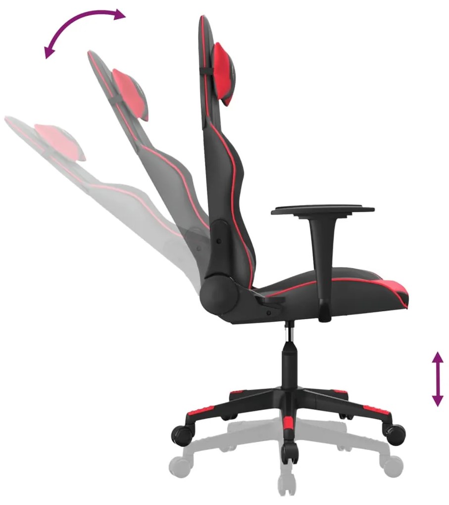 Cadeira gaming massagens couro artificial preto e vermelho