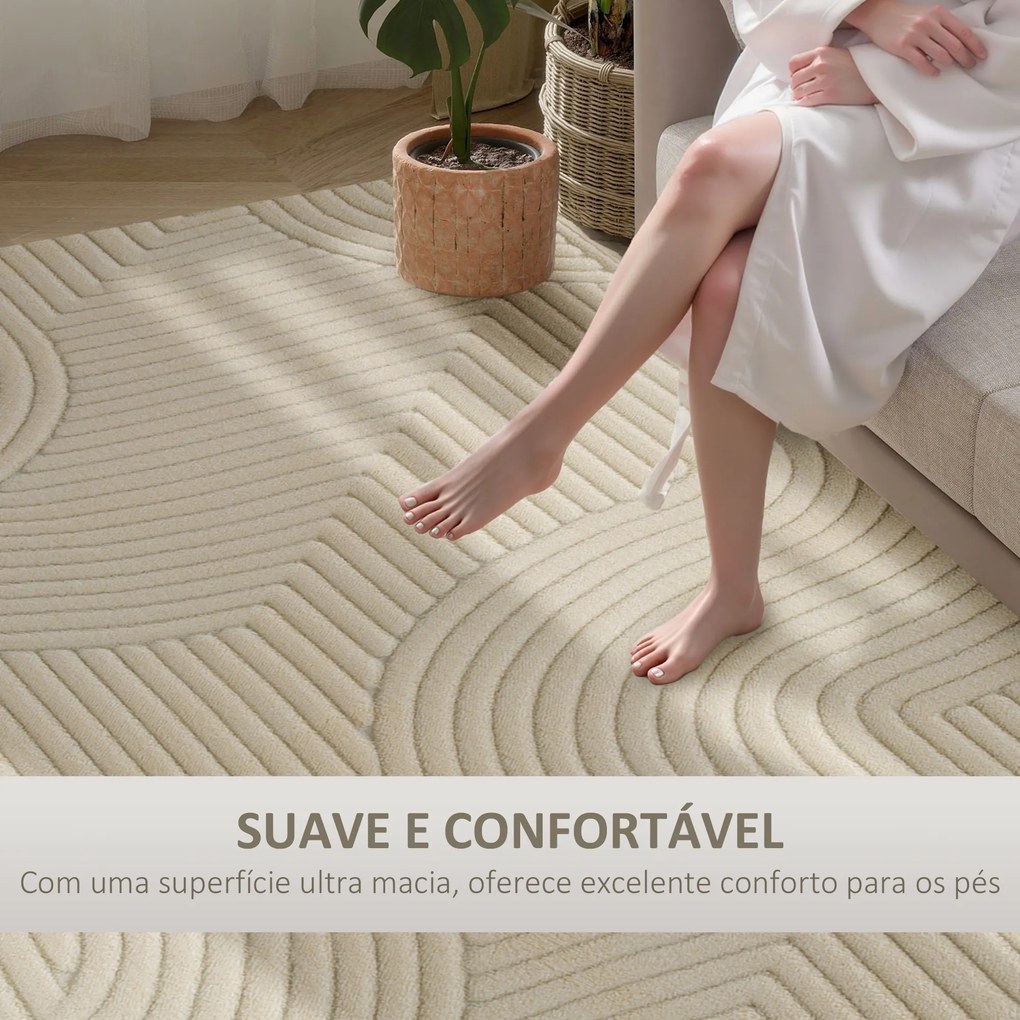 Tapete Sala de Estar 160x120 cm Tapete Pelo Curto Estilo Moderno Base Antiderrapante Tecida à Máquina Creme