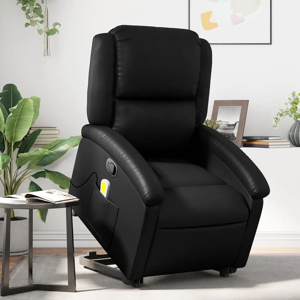 vidaXL Poltrona massagens reclinável elevatória couro artificial preto