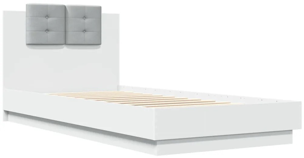 Estrutura de cama com cabeceira e luzes LED 100x200 cm branco