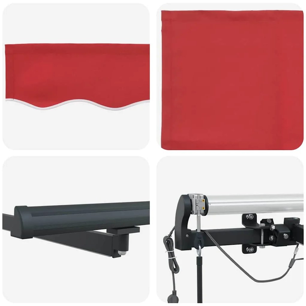 Toldo Retrátil Automático vidaXL com LED Vermelho 450x350 cm