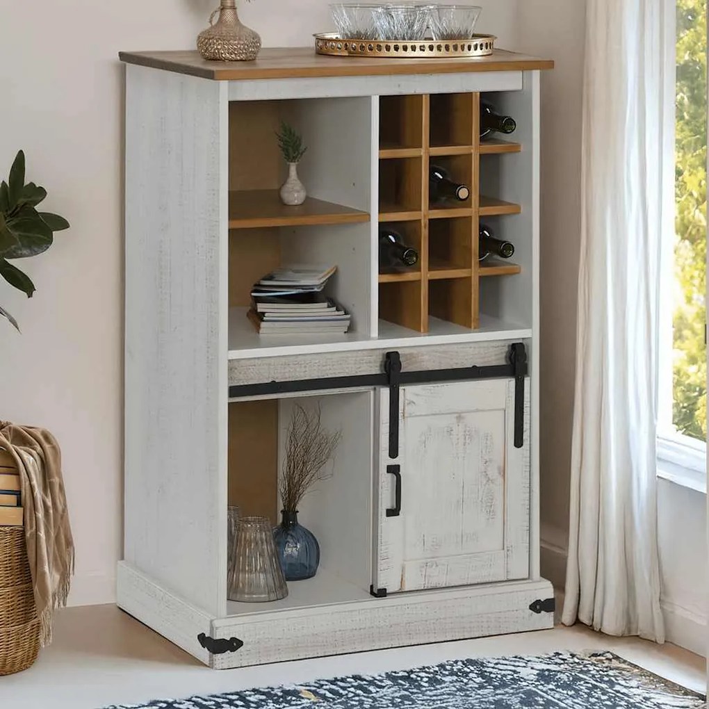 Adega HALDEN com Suporte para Vinhos e Porta Deslizante Pinho