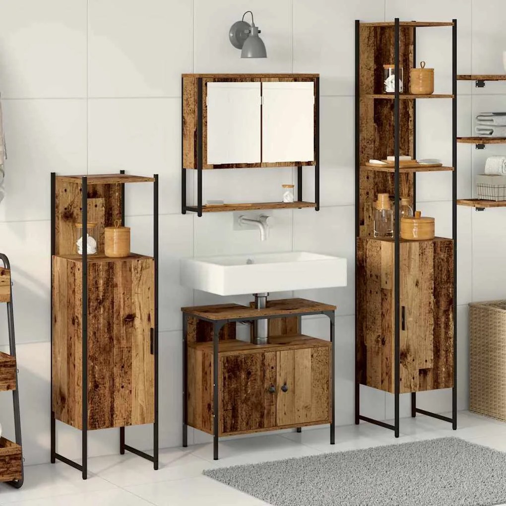 vidaXL Conjunto de Móveis para Banheiro com porta 4 pcs Madeira antiga