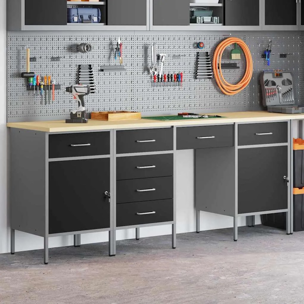 Conjunto de Mesa e Armário de Trabalho VidaXL 4 Peças Preto em Madeira