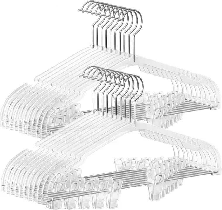 Conjunto 30 cabides para calças 40,6 x 22,5 cm com ganchos giratórios transparentes