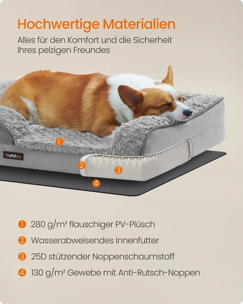 Cama ortopédica para cães com revestimento em pelúcia 91 x 68 x 16 cm Cinzento