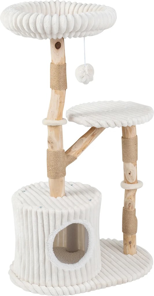 Arranhador para Gatos, 56 x 41 x 105 cm, Tronco de Madeira de Pereira, Bege