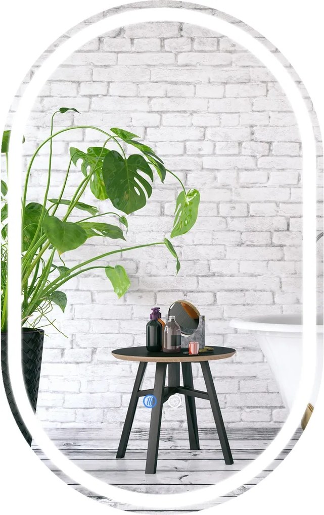 Espelho 80x50 cm ovalado iluminado de parede para casa de banho sem moldura LED traseiro 3 modos de cor ajustável antiembaciamento vidro temperado HD