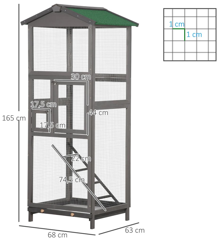 PawHut Gaiola para Pássaros Grande 68x63x165 cm Gaiola de Madeira de A