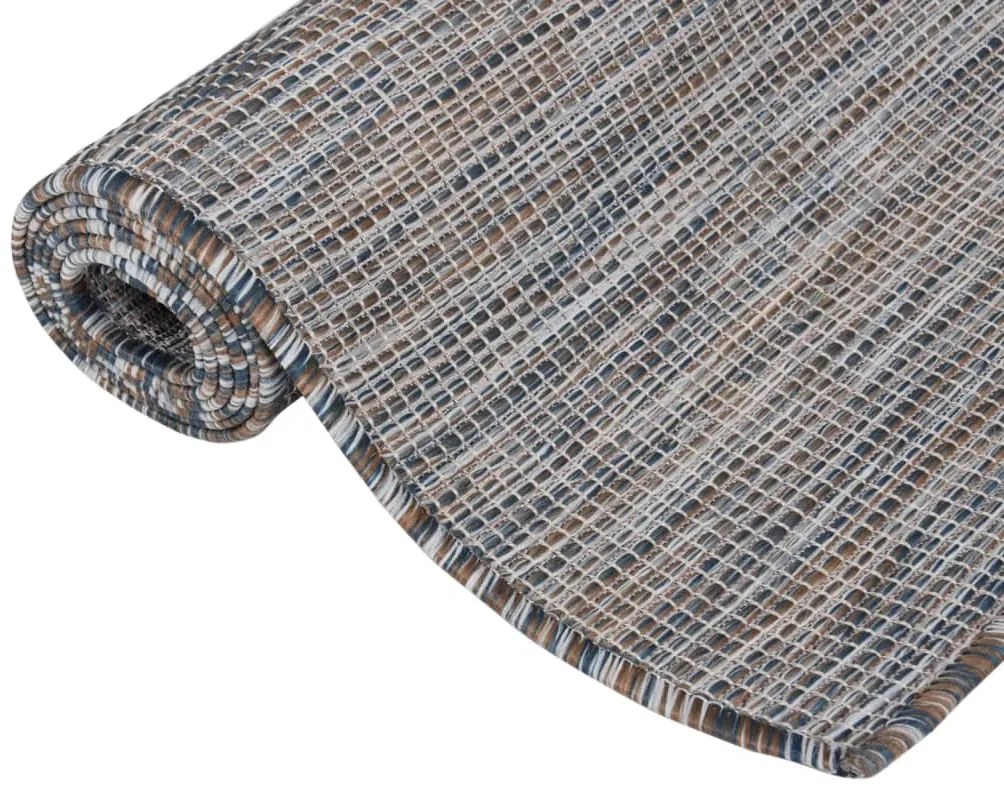 Tapete de tecido plano p/ exterior 200x280 cm castanho e azul