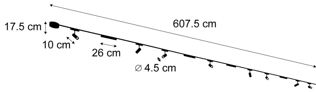 Sistema de iluminação de trilho com 8 focos e 4 luzes de teto pretas monofásicas - Magnetic Gert Puntua