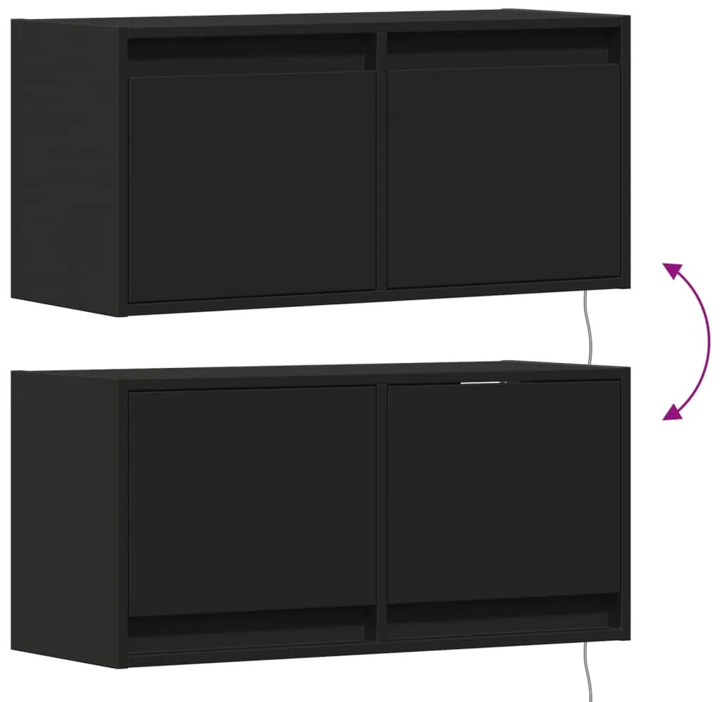 Móvel de parede para TV com luzes LED 80x31x35 cm preto