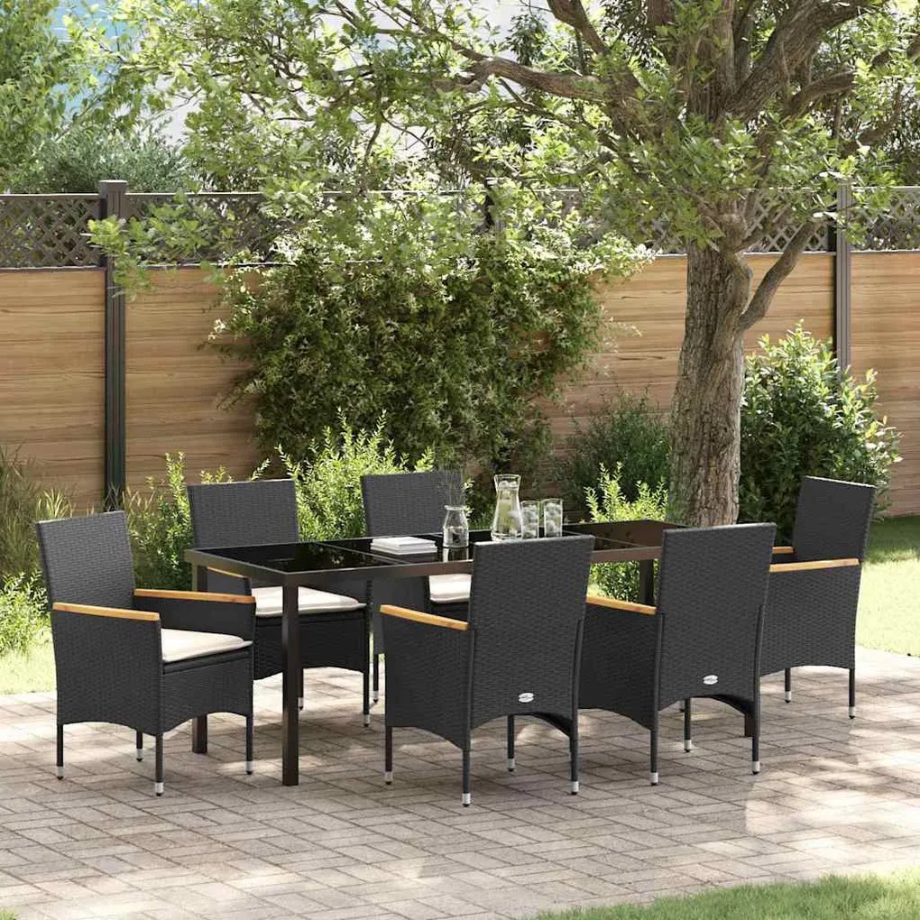vidaXL Conjunto de Jantar para Jardim com almofada 7 pcs Preto vime PE