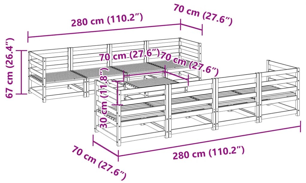 9 pcs conjunto sofás jardim madeira de pinho impregnada